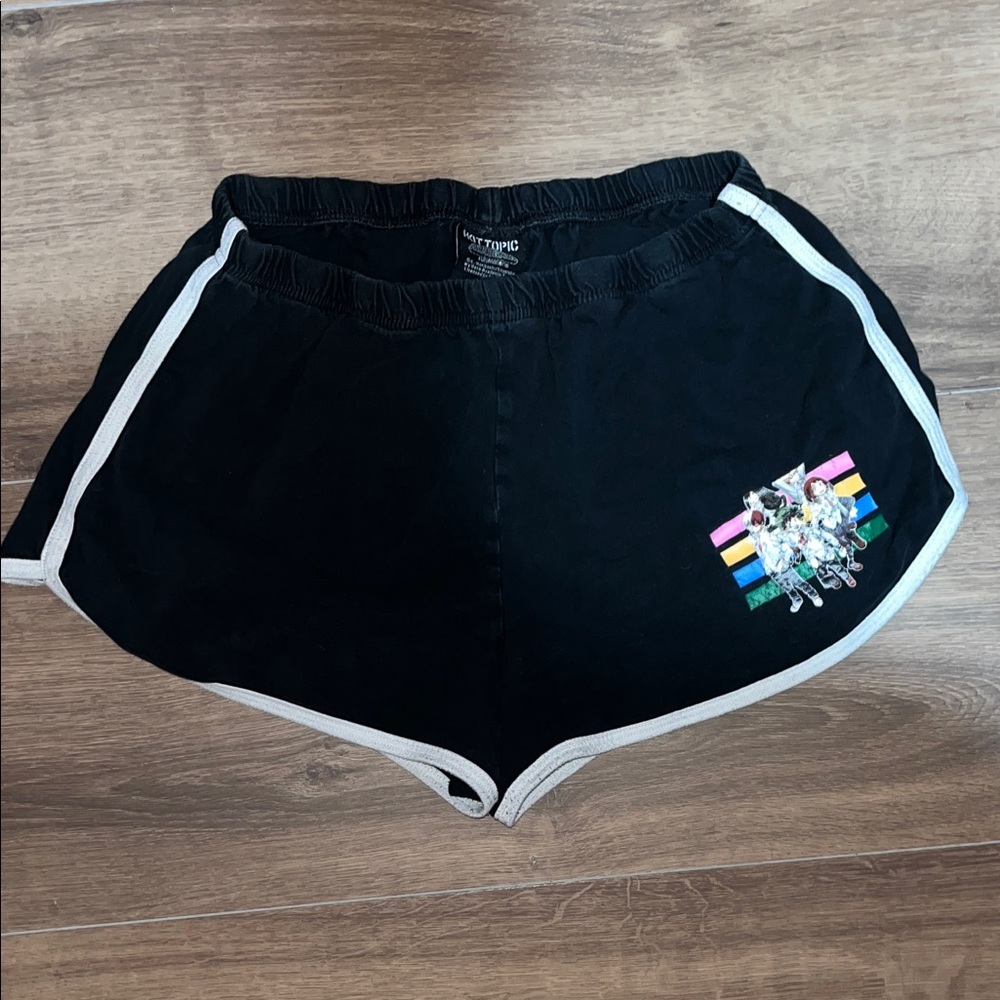 Hot Topic Black Athletic Shorts with White Trim and Rainbow Detail